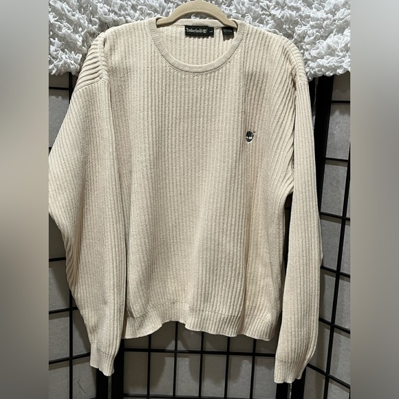 Timberland VINTAGE CREAM COTTON KNIT CREWNECK Ribbed Sweater, SIZE L - Picture 1 of 9